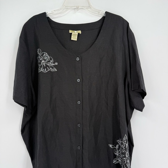 ISLANDER Linen Blend Ladies Hawaiian Floral Black Beaded Shirt Size 3X Button Up - Picture 4 of 10